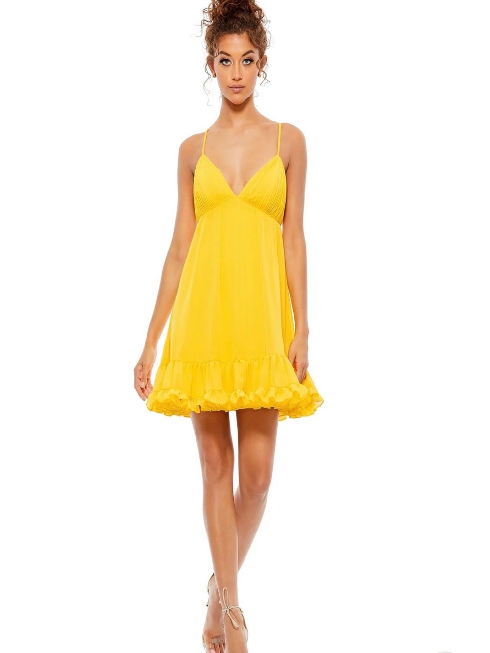 Sunshine Yellow Spaghetti-Strap Ruffle-Hem Dress